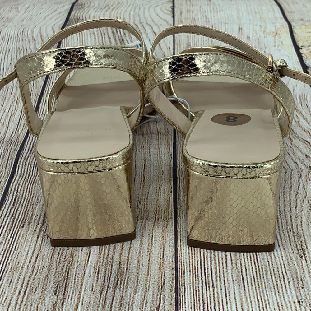 Halston Metallic Gold Snakeskin Strappy Heels - Picture 7 of 12
